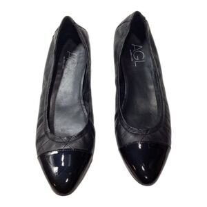 AGL Naomi Quilted Cap Toe Ballet Flats – Black Leather, Size EU 40 / US 9.5–10